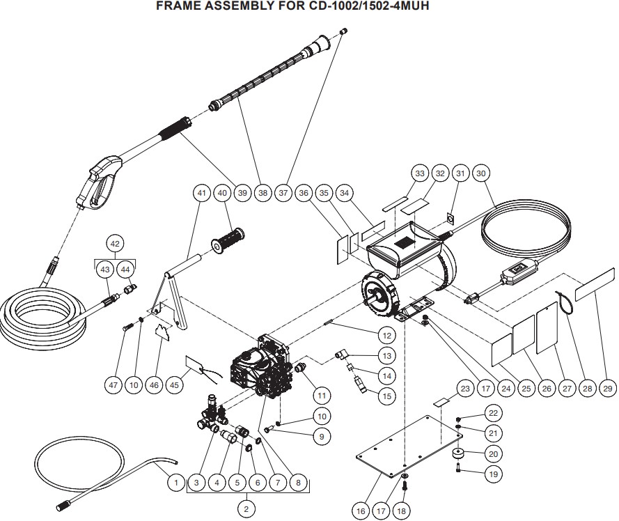 MITM CD-1502-4MUH power washer repair kits & manuals, 1,000 PSI 2.0 GPM  CD-1002-3MUH Parts   Parts List  Pump Parts  Unloader Parts  Owners Manual